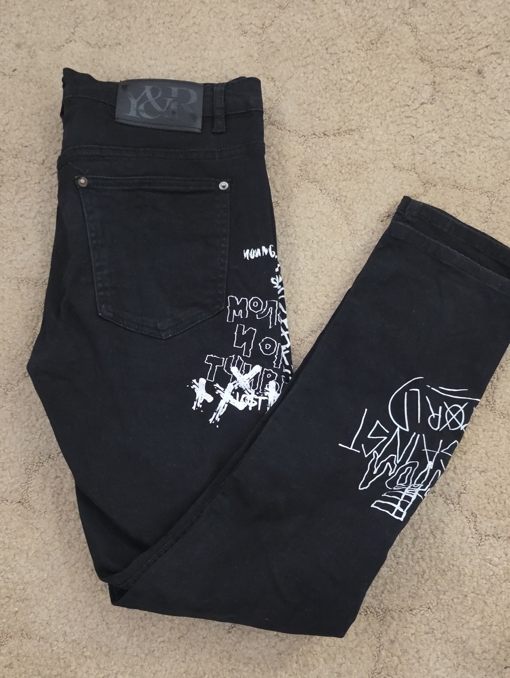 Young & Reckless Black Straight Leg Jeans with White Graphic
